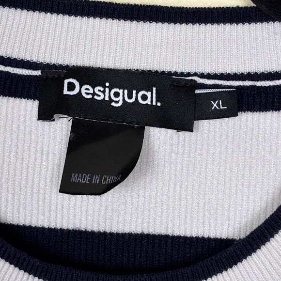 NWOT DESIGUAL Asymmetric Stripe Sweatshirt White Navy Size Large Casual Workwear - Picture 4 of 12